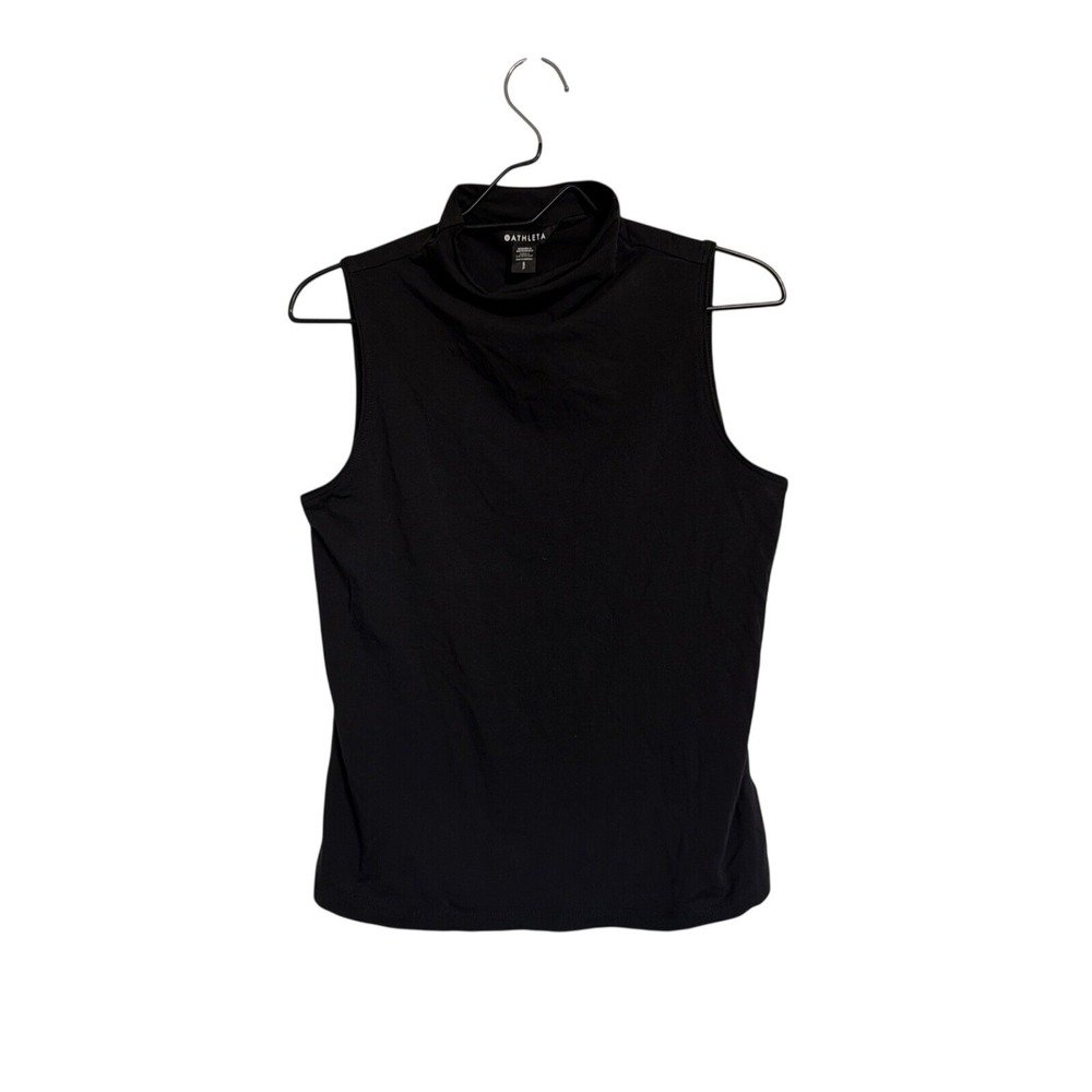 Athleta Womens Mock Neck Sleeveless Tank Top Black Cotton Blend Size S Small